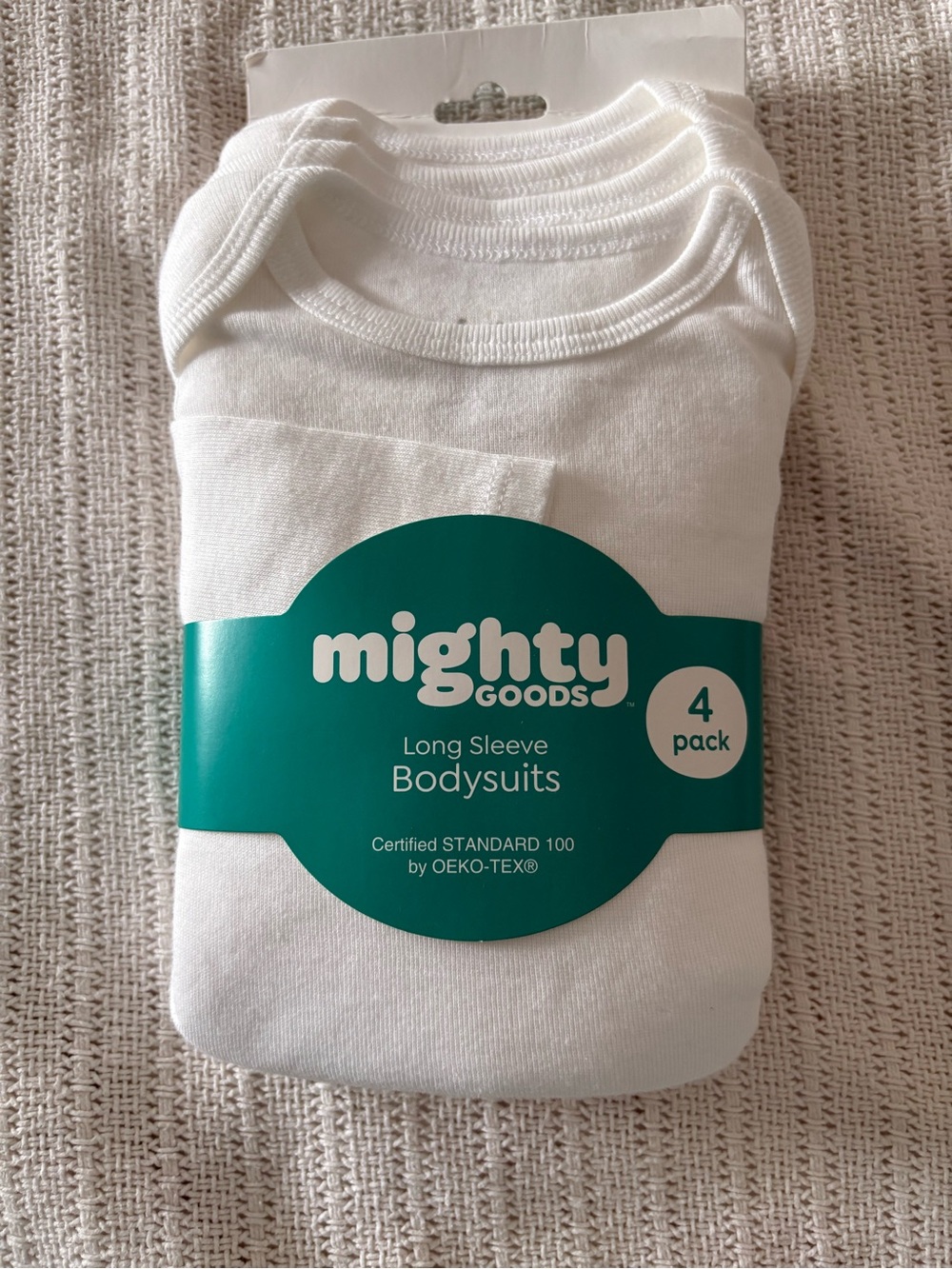 Mighty Goods White Long Sleeve Bodysuits - 4 Pack